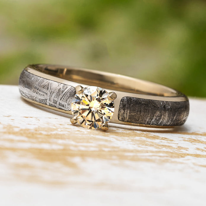 Meteorite and White Gold Solitaire