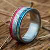 Red And Blue Box Elder Burl Wood Ring With Meteorite-2518 - Jewelry by Johan