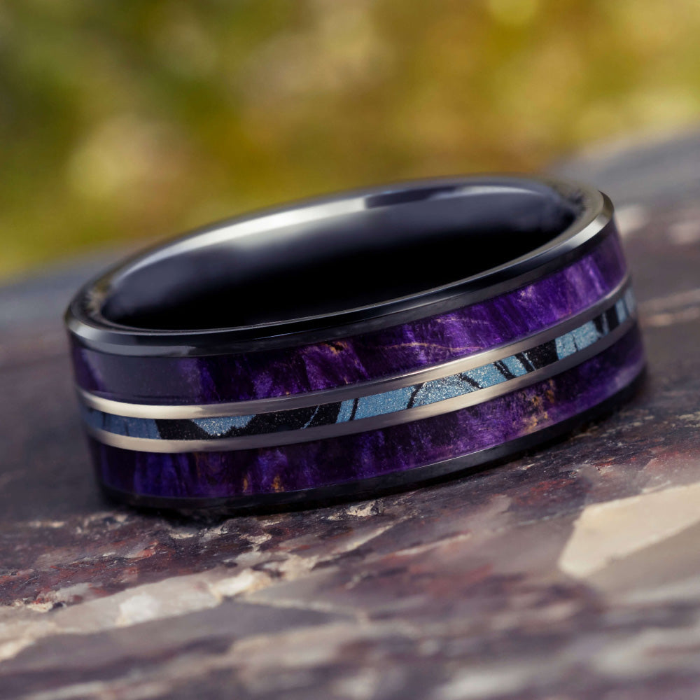 Purple and Black Wood Wedding Band