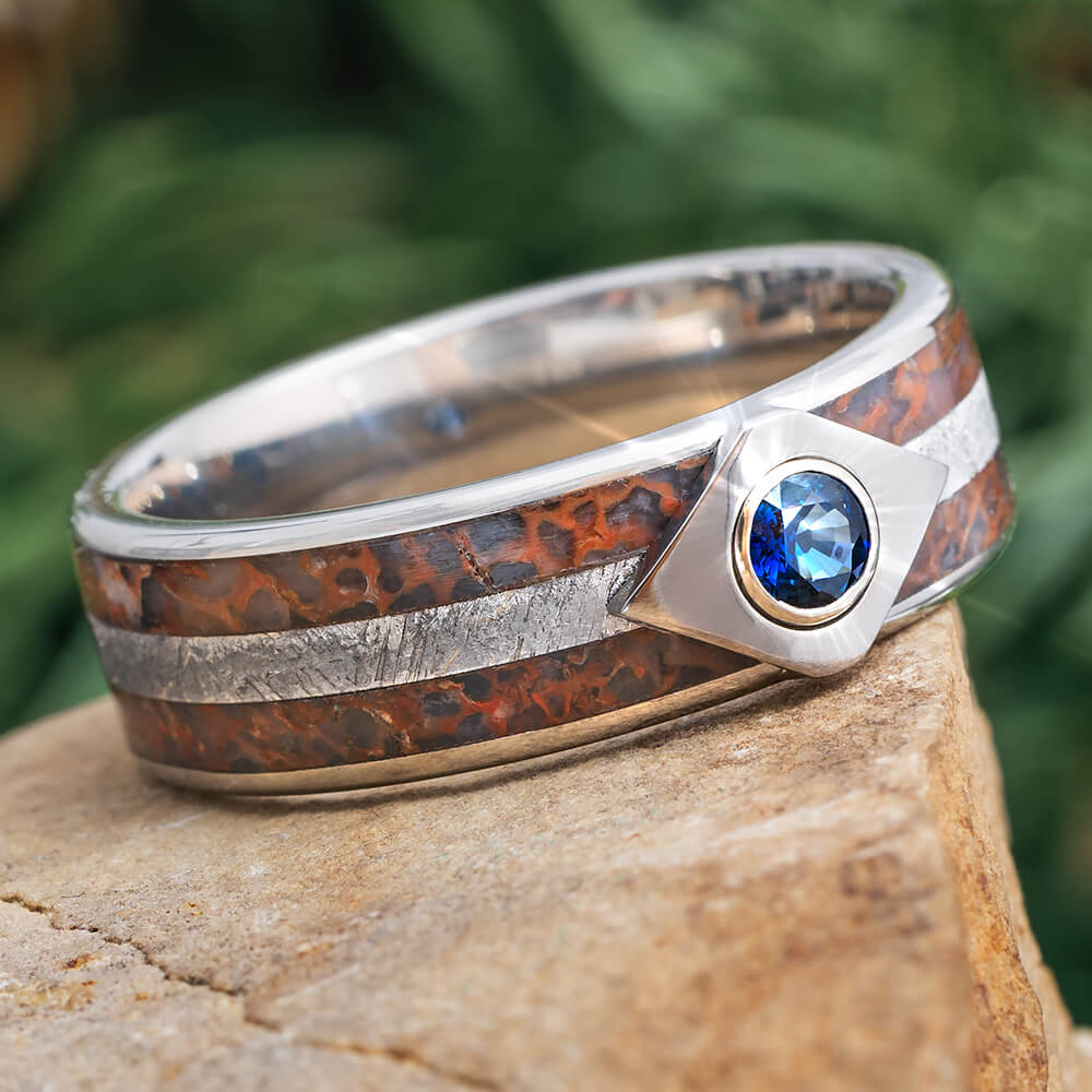 Meteorite and Sapphire Wedding Ring