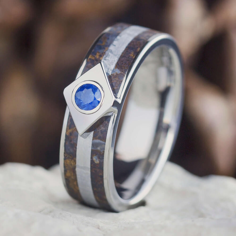 Sapphire Engagement Ring with Meteorite