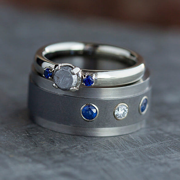 Blue Sapphire Wedding Ring Set
