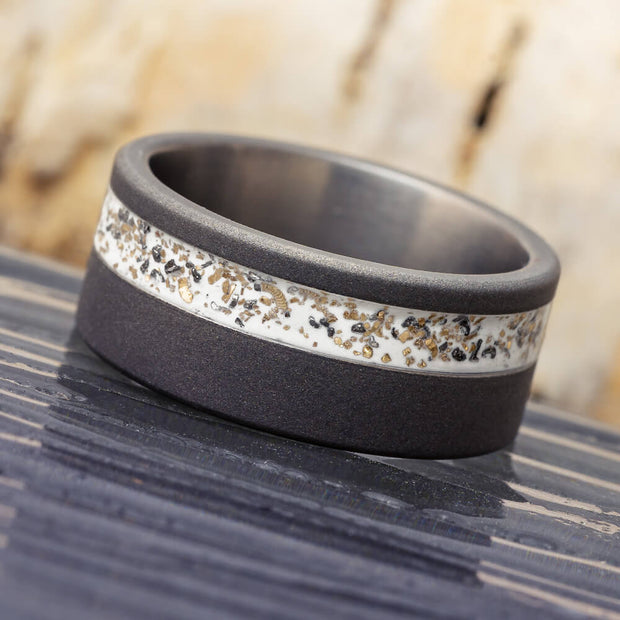 White Meteorite Wedding Band with Stardust