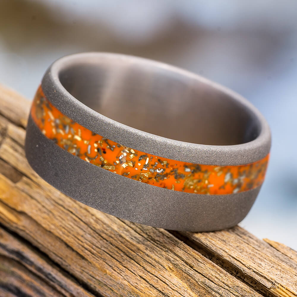 Orange Meteorite Stardust Wedding Band for Men