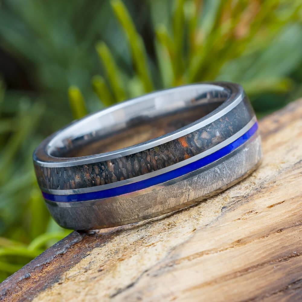 Titanium ring with hot sale blue inlay