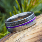 Meteorite and Fossil Ring with Purple Pinstripe