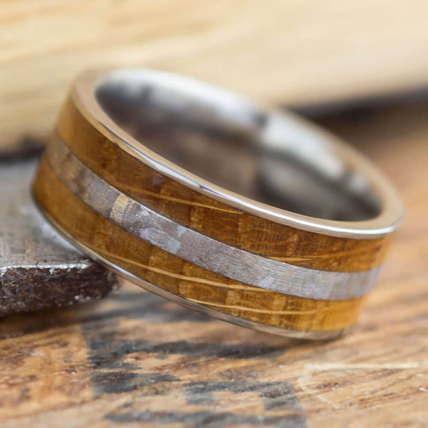 Meteorite and Whiskey Barrel Oak Wedding Band