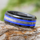 Blue Enamel and Meteorite Wedding Band