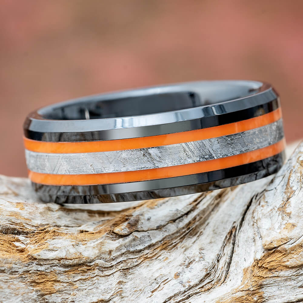 Orange Meteorite Wedding Band