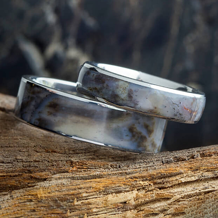 Petrified Wood His and Hers Wedding Bands