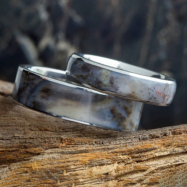 Petrified Wood His and Hers Wedding Bands