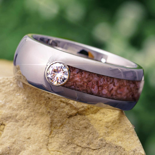 Dinosaur Bone Wedding Band with Gemstone