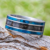 Dinosaur Bone and Blue Wood Wedding Band