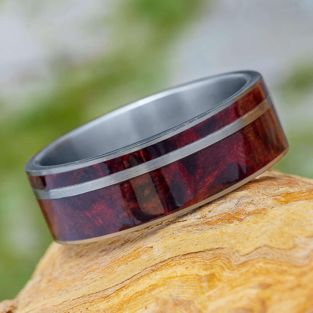 Ruby Redwood Wedding Band in Titanium