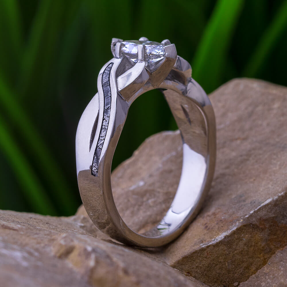 Marquise Diamond Engagement Ring With Meteorite Inlays, Platinum Ring-2683 - Jewelry by Johan