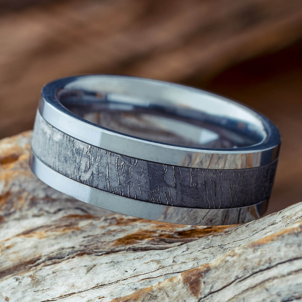 Men's Meteorite Ring With Tungsten or Titanium Band-2713 - Jewelry by Johan