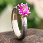 Custom Pink Topaz Ring, Meteorite And Gold Engagement Ring - Jewelry by Johan