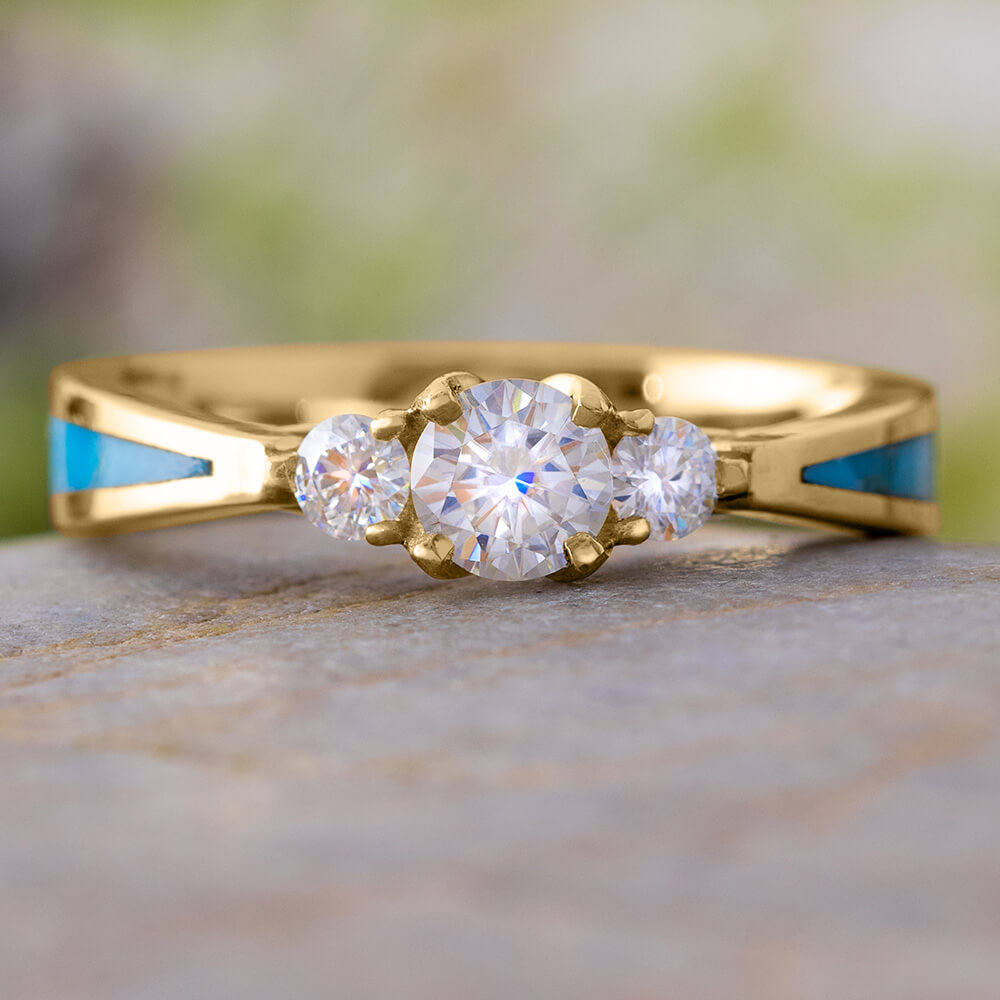 Yellow Gold and Turquosie Engagement Ring