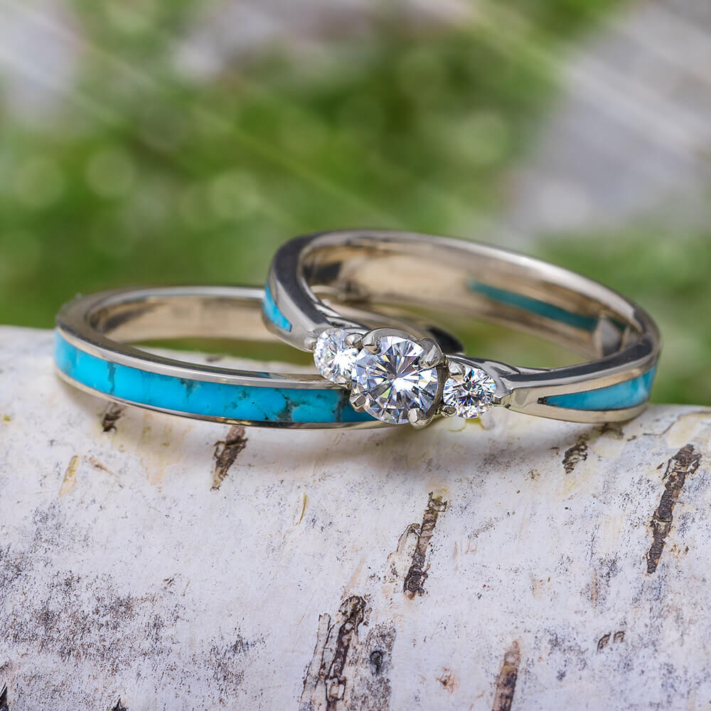 Unique Three Stone Bridal Set With Turquoise | Jewelry by Johan ...