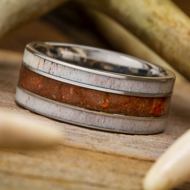 Dinosaur Bone and Deer Antler Wedding Band