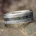 Meteorite and Onyx Wedding Band in Tungsten