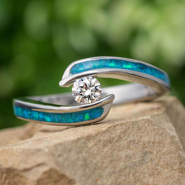 Opal Engagement Ring with Moissanite