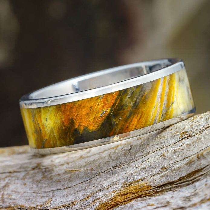 Petrified Wood Ring in Titanium Band Jewelry By Johan