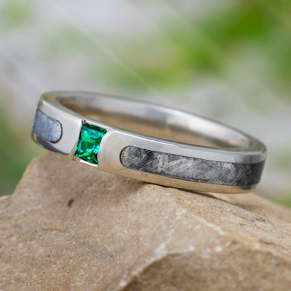 Meteorite Ring with Emerald