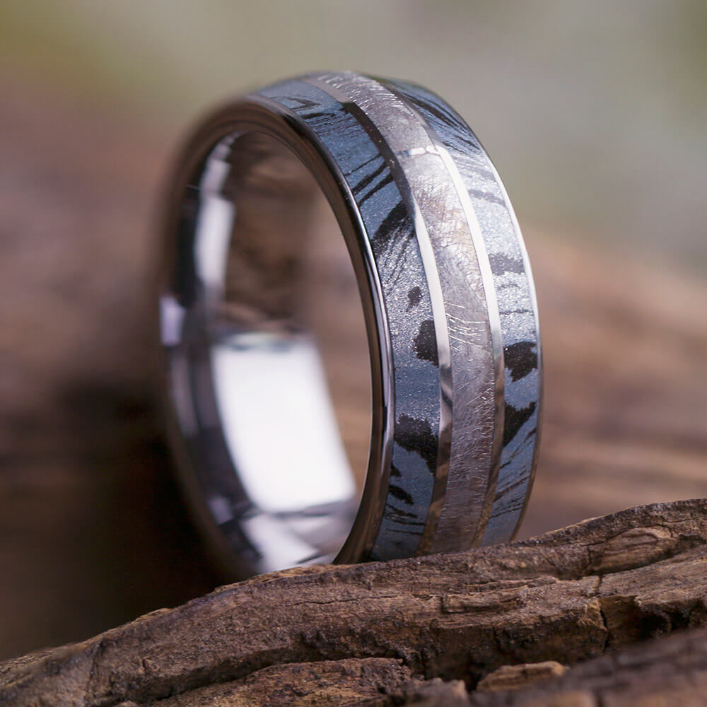 Tungsten Ring With Cobaltium Composite Mokume And Meteorite Inlays-2855 - Jewelry by Johan