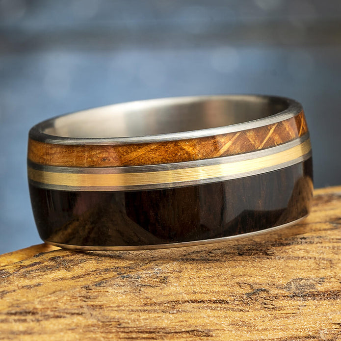 Whiskey Barrel Oak Wood and Blackwood Wedding Band