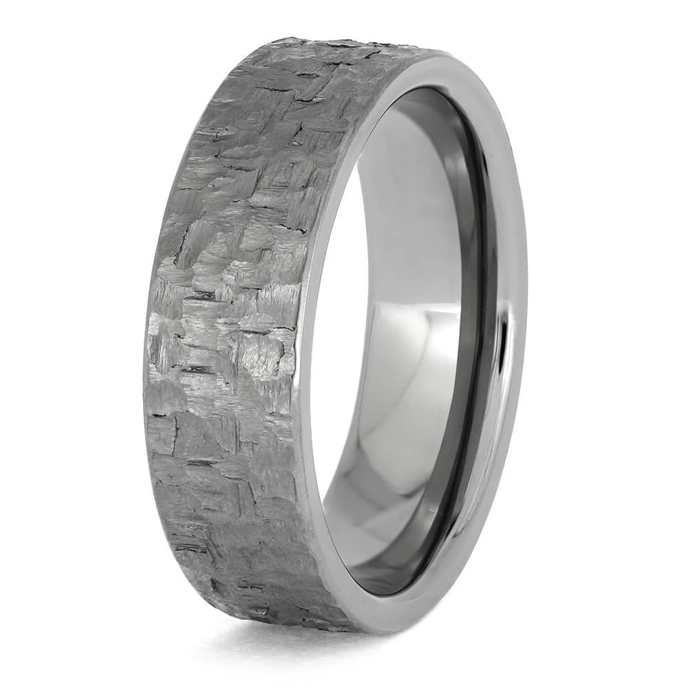 Hammered titanium store mens wedding band