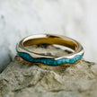 Wavy Gold Ring With Crushed Turquoise Inlay, Handmade Ring-2431 - Jewelry by Johan