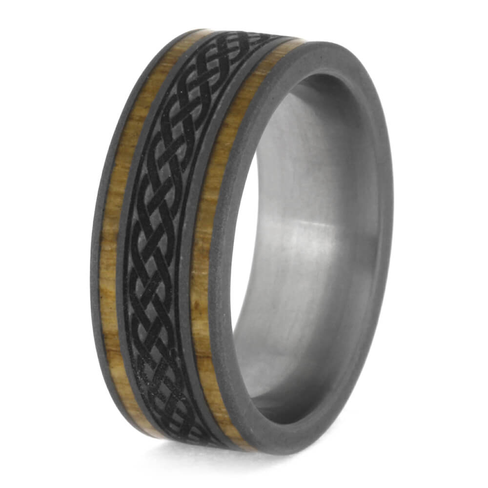 Oak Wood Ring Engraved With Celtic Knot Design, Titanium Wedding Band-2464 - Jewelry by Johan