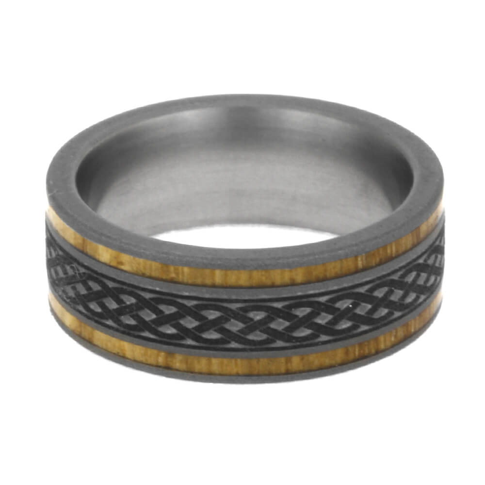 Oak Wood Ring Engraved With Celtic Knot Design, Titanium Wedding Band-2464 - Jewelry by Johan