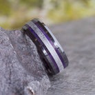 Men's Meteorite Wedding Band With Purple Box Elder Burl Wood-2548 - Jewelry by Johan