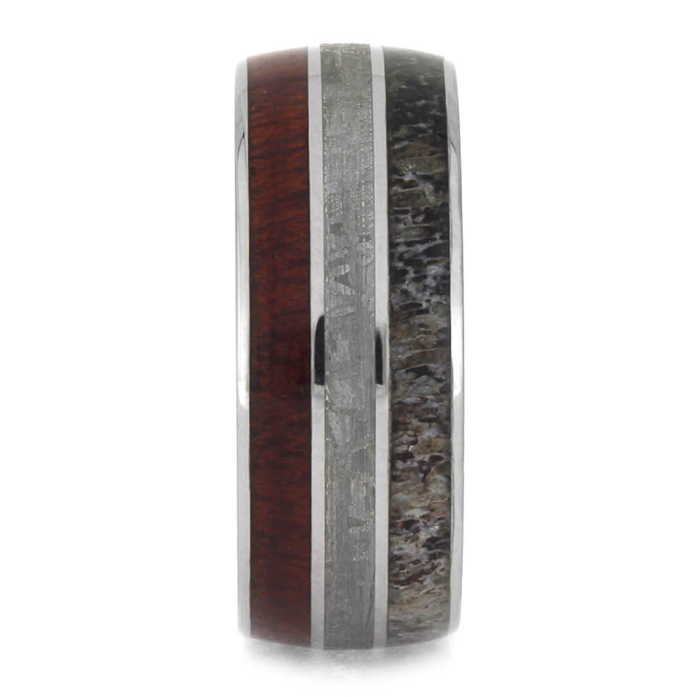 Natural Men's Wedding Band With Bloodwood, Meteorite And Deer Antler-2612 - Jewelry by Johan