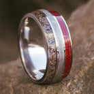 Natural Men's Wedding Band With Bloodwood, Meteorite And Deer Antler-2612 - Jewelry by Johan
