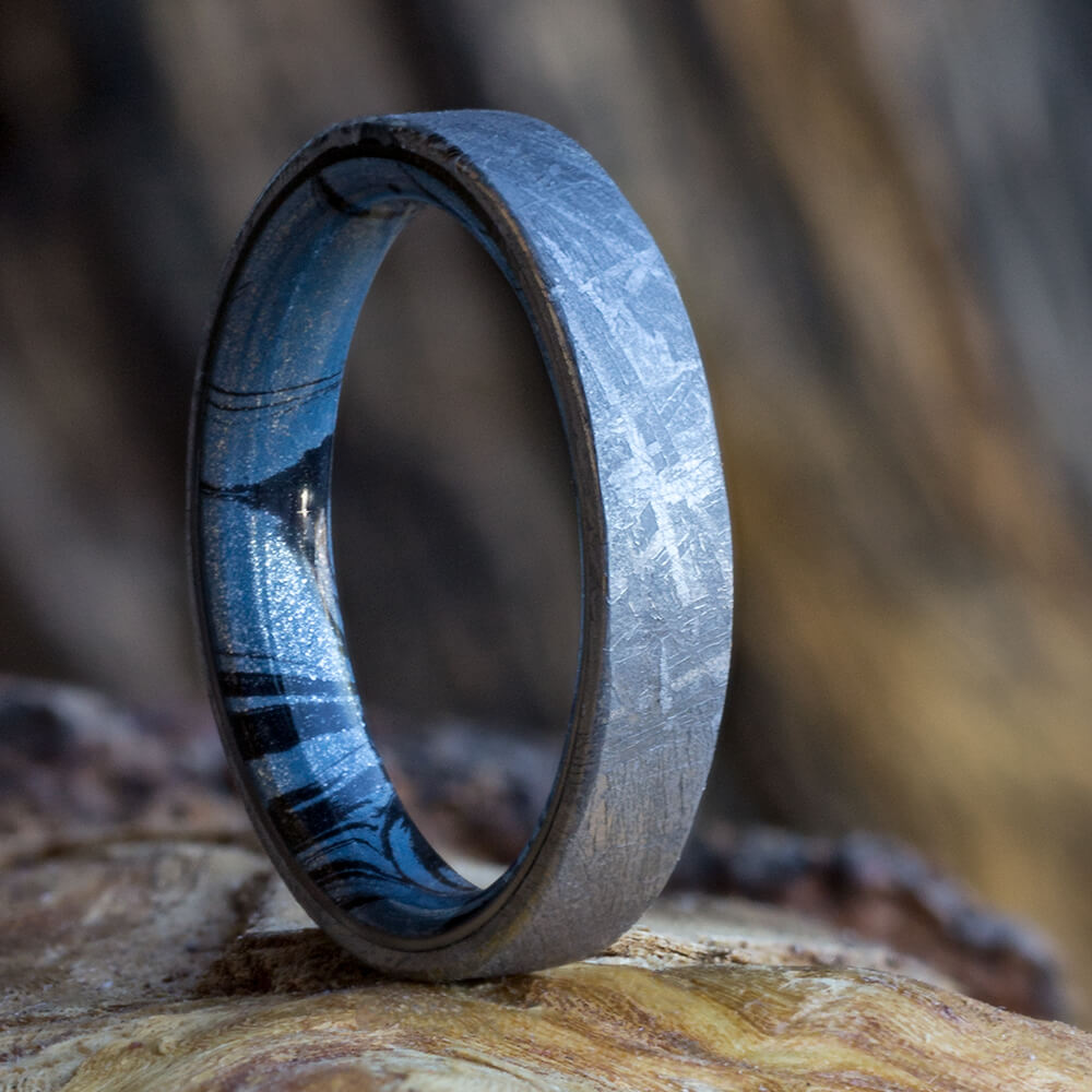 Meteorite Ring, Wedding Band With Meteorite Overlay-2617 - Jewelry by Johan