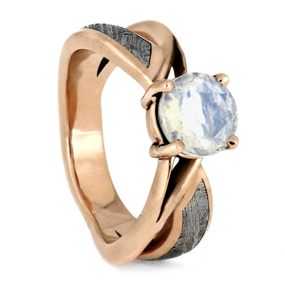 Moonstone Engagement Ring, Rose Gold Meteorite Ring-2632 - Jewelry by Johan