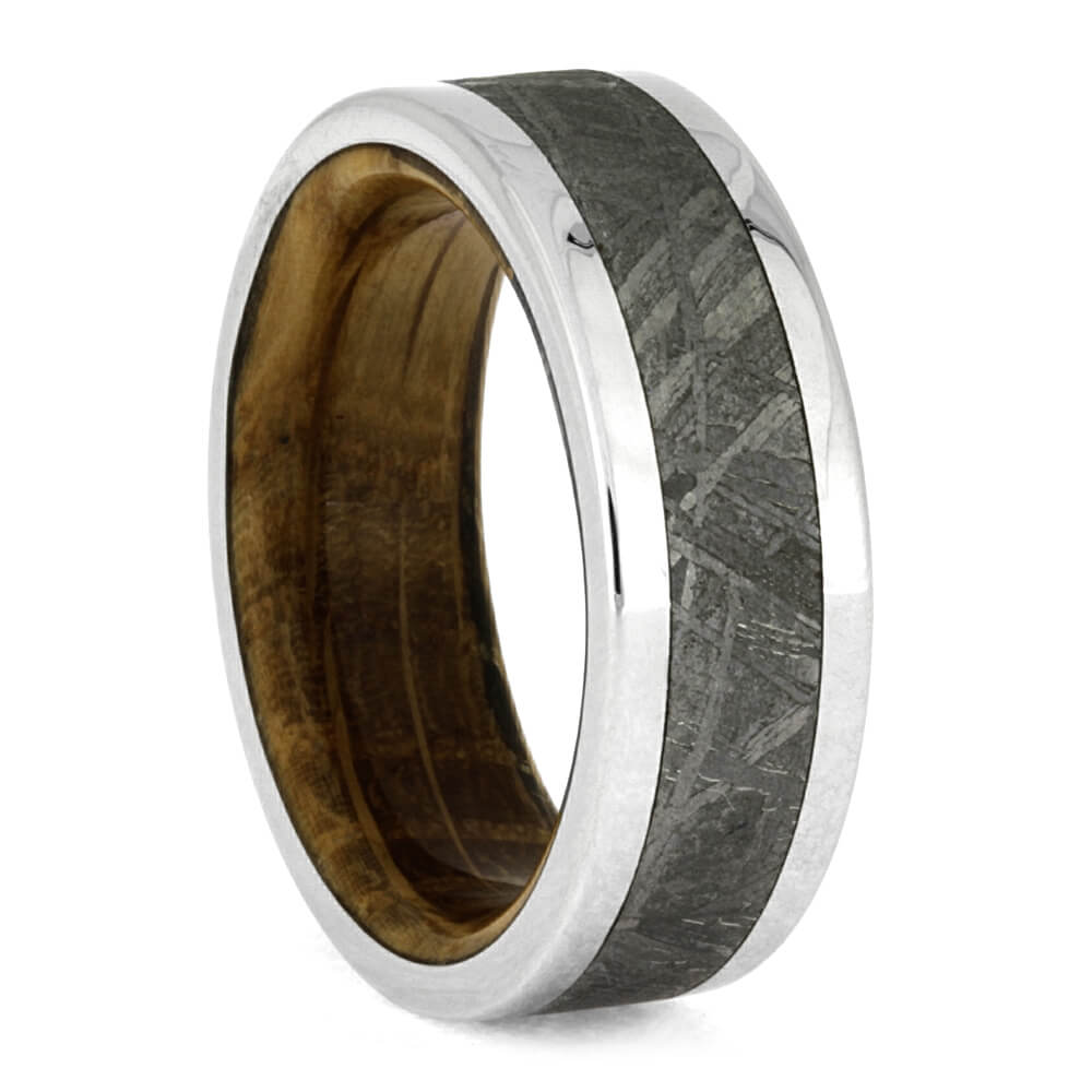 Whiskey Oak Wood & Meteorite Men's Wedding Band-2649 - Jewelry by Johan