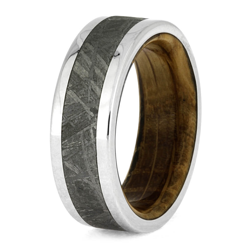 Whiskey Oak Wood & Meteorite Men's Wedding Band-2649 - Jewelry by Johan