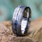 Blue Meteorite Ring, Titanium Men's Wedding Band With Mokume Gane-2725 - Jewelry by Johan
