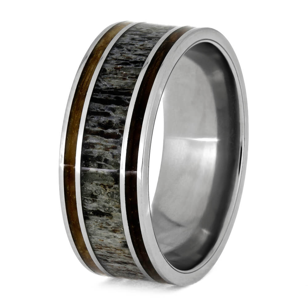 Whiskey Barrel Wood and Antler Men's Wedding Band-2762 - Jewelry by Johan