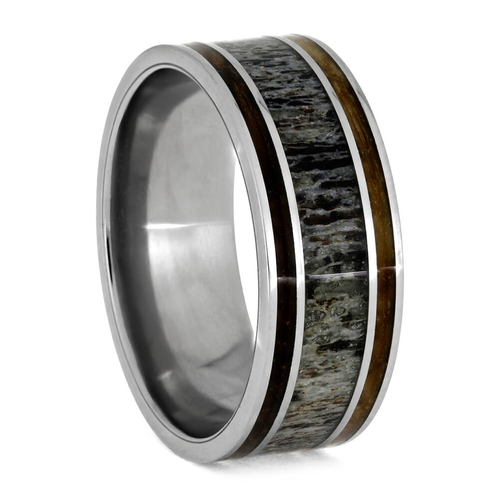 Whiskey Barrel Wood and Antler Men's Wedding Band-2762 - Jewelry by Johan