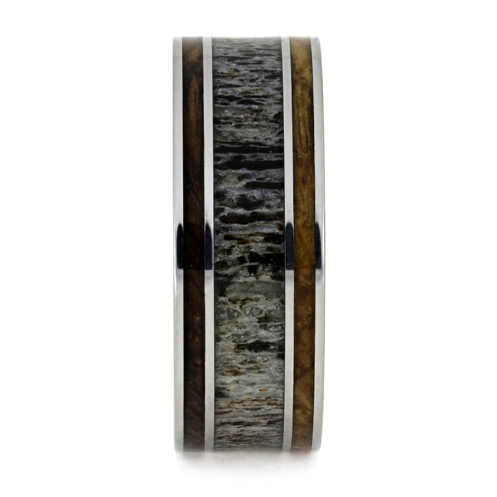 Whiskey Barrel Wood and Antler Men's Wedding Band-2762 - Jewelry by Johan