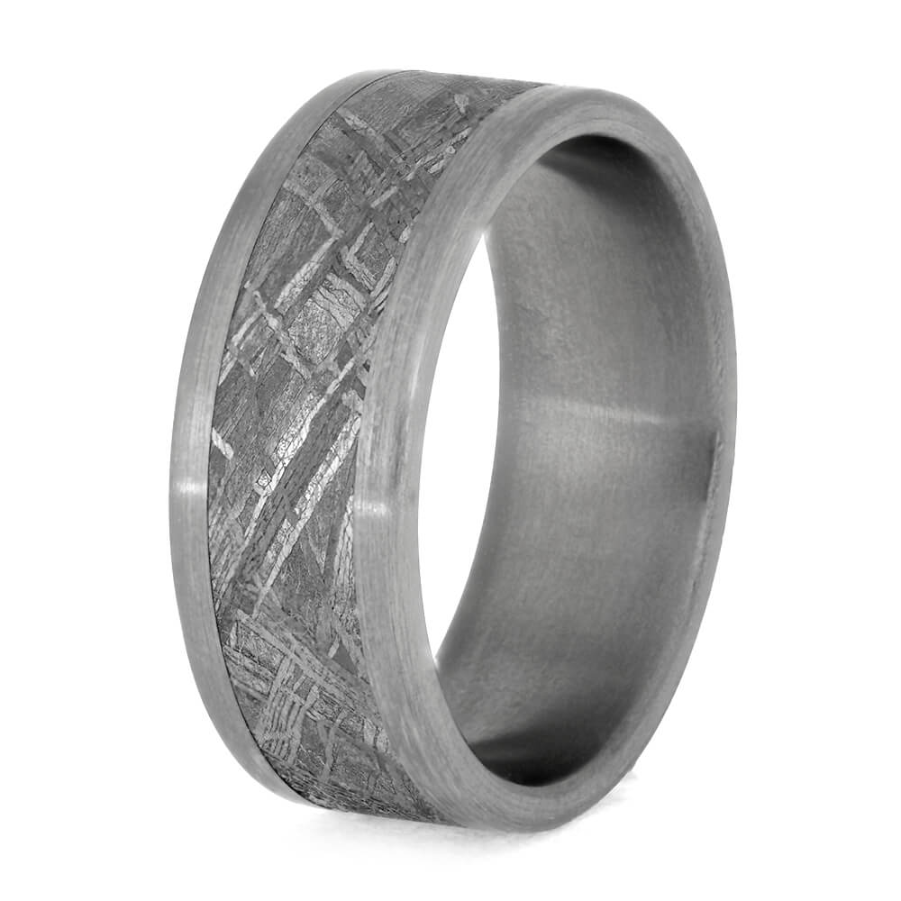Brushed Titanium Men's Wedding Band With Gibeon Meteorite-3631 - Jewelry by Johan