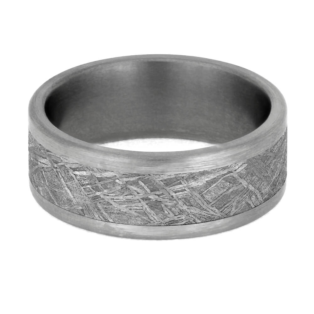 Brushed Titanium Men's Wedding Band With Gibeon Meteorite-3631 - Jewelry by Johan