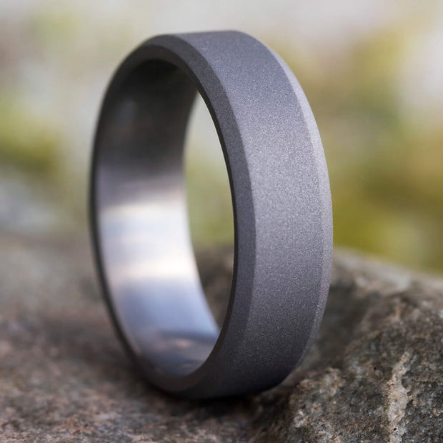 Simple Titanium Wedding Band With Sandblasted Finish And Beveled Edges-3684 - Jewelry by Johan