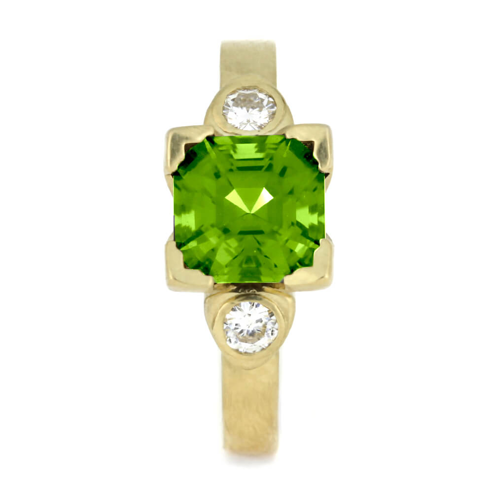 Peridot Engagement Ring In Matte Yellow Gold, Moissanite Ring-3720 - Jewelry by Johan