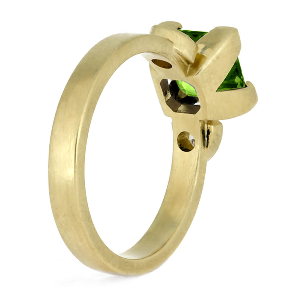 Peridot Engagement Ring In Matte Yellow Gold, Moissanite Ring-3720 - Jewelry by Johan